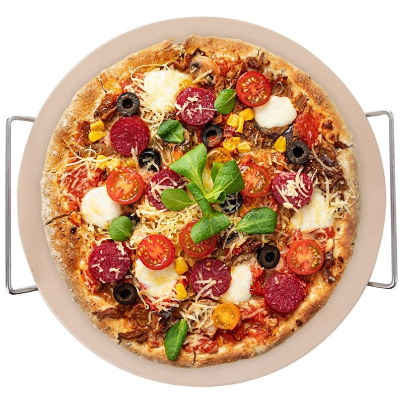Pizzastein Backstein für PIZZA rund + Drahtständer