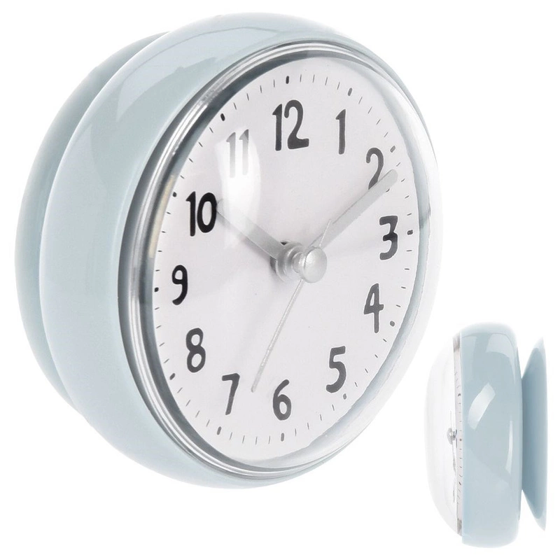 Wanduhr Uhr für Badezimmer Duschkabine mit Saugnapf wasserdicht klein blau 7,5 cm